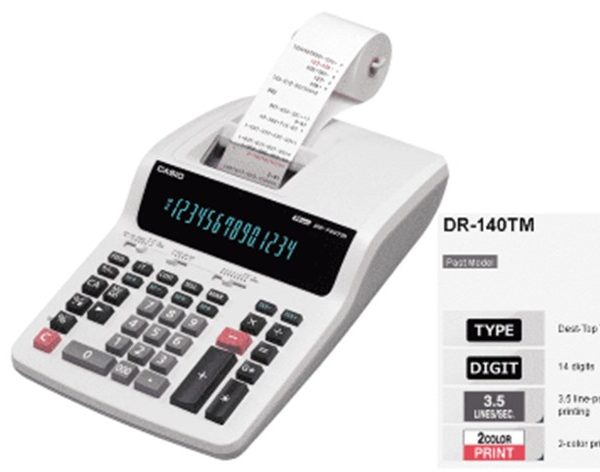 DR   140TM Casio 14 Digit Desk Top Printer Calculator AC