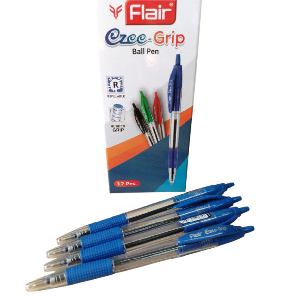 Clear Barrel 0 7mm Flair Ezee Rubber Grip Ball Pen Fine