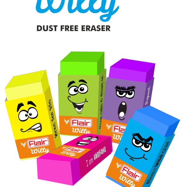 Willy Eraser Flair   Willy Neon Eraser Sleeved Assorted Colour