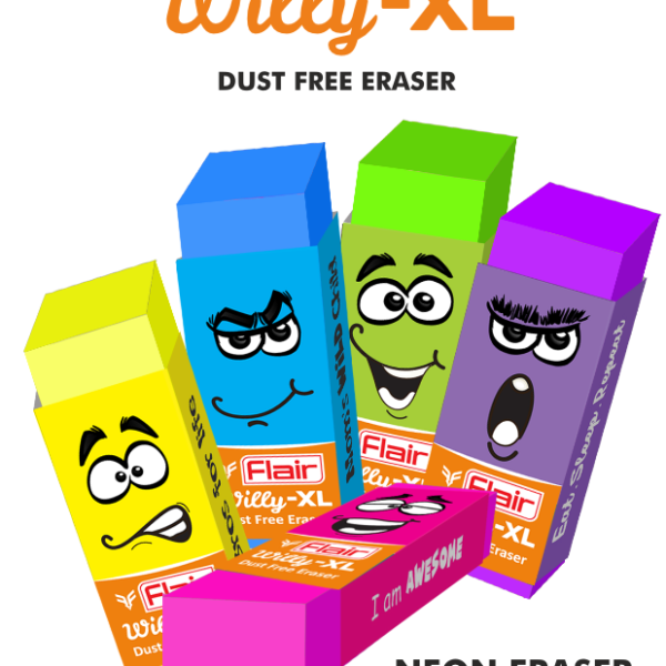 Willy Eraser Flair   Willy Neon Eraser Sleeved Assorted Colour