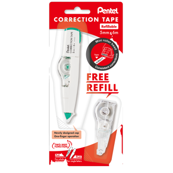 XZTP205WDST PENTEL CORRECTION TAPE + FREE REFILL  5mm X 6M