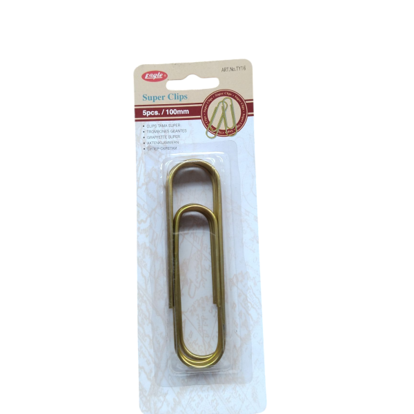 TY 16   100 mm Giant XL Paper Clips Gold
